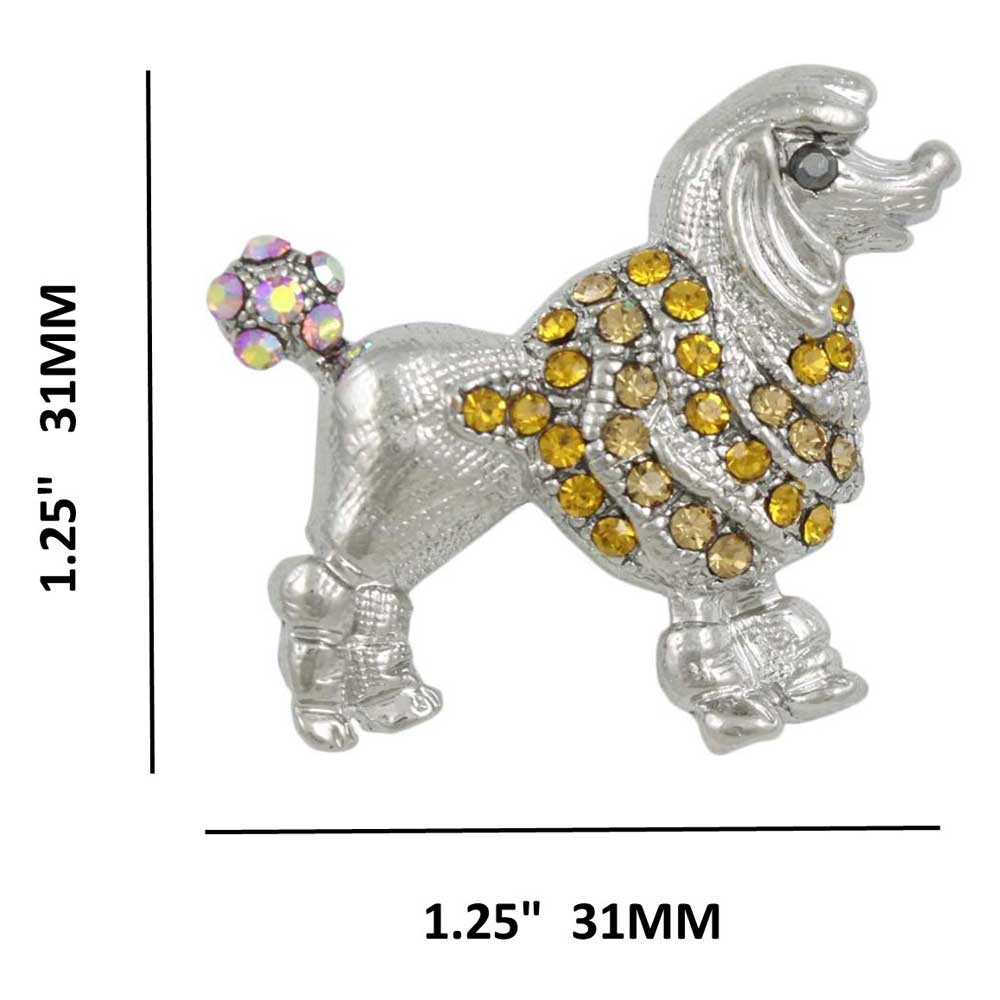 Silver with Light Brown Crystals Poodle Brooch Pin with measurements - Lilylin Designs