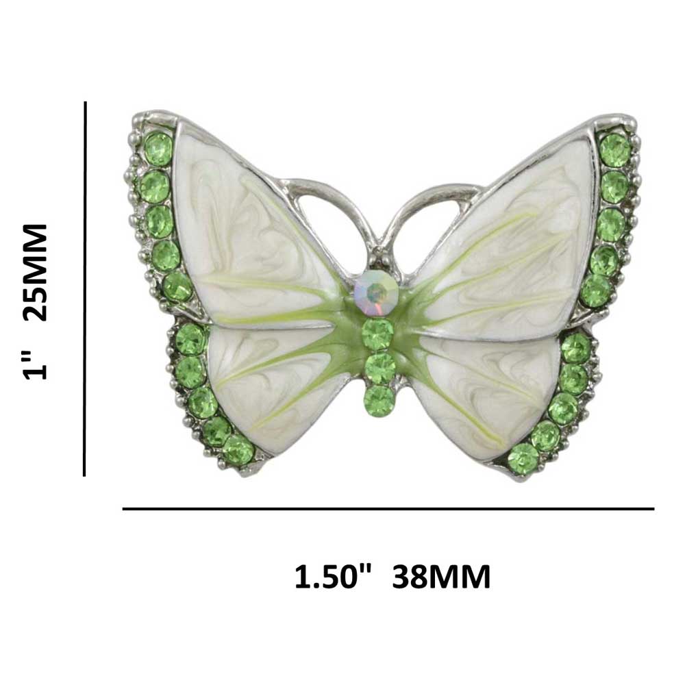 Pearlized Enamel with Green Crystals Butterfly Brooch Pin with measurements - Lilylin Designs