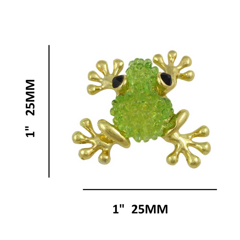 Little Light Green Acrylic Frog with Black Eyes Lapel Pin with measurements - Lilylin Designs