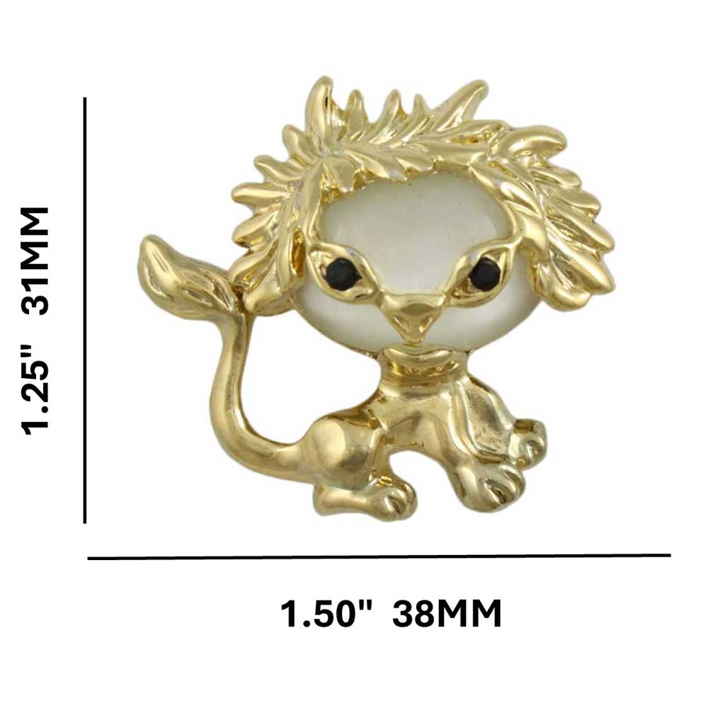 Lion with White Cats Eye Face Lapel Tac Pin with measurements - Lilylin Designs