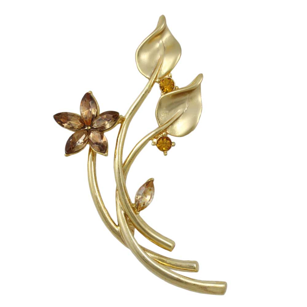Long Stem Brown Crystal Daisy Flower Brooch Pin - Lilylin Designs