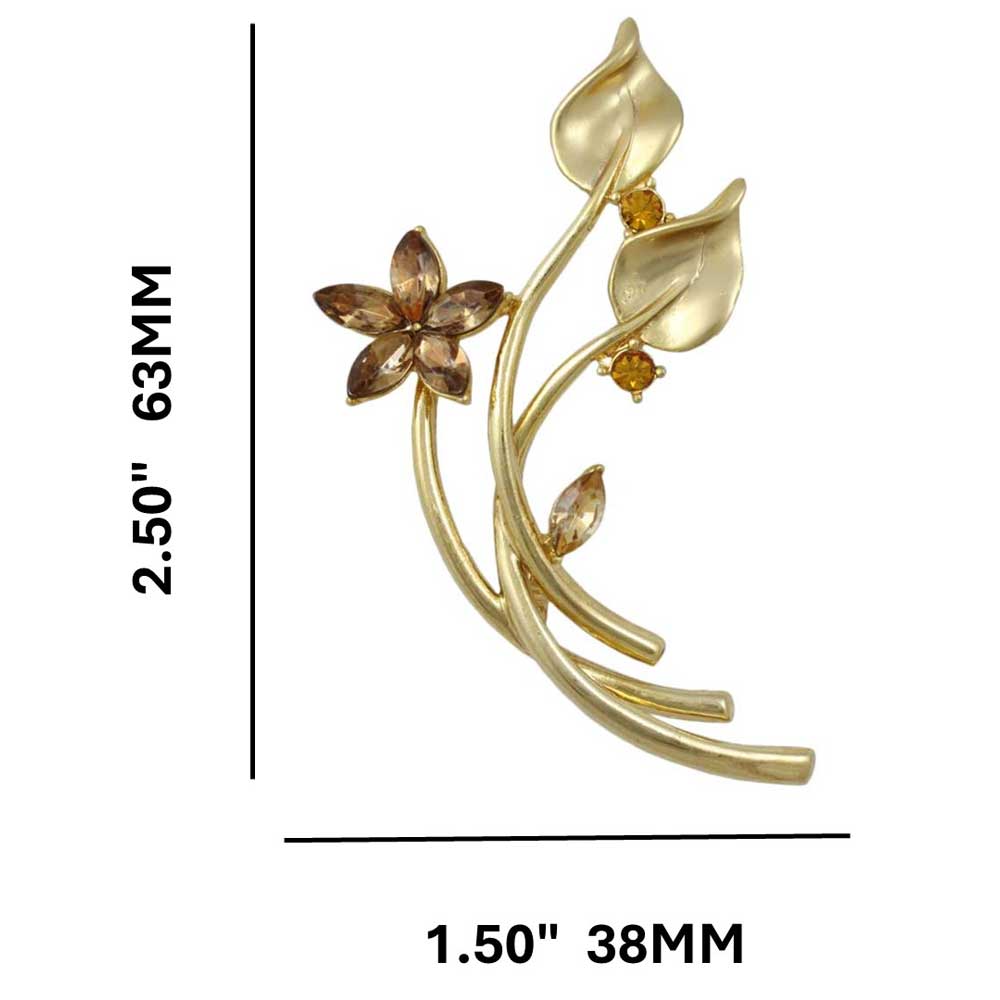 Long Stem Brown Crystal Daisy Flower Brooch Pin with measurements - Lilylin Designs