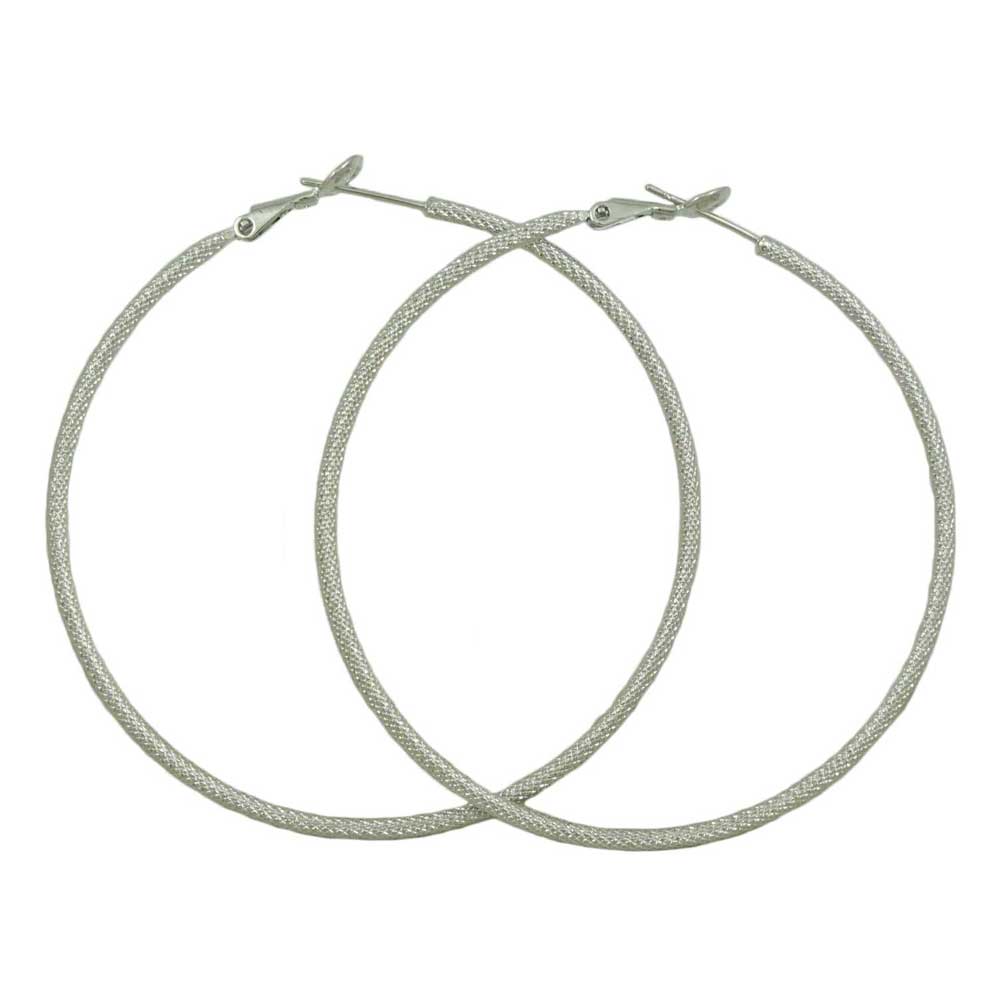 2.50 Large Silver Textured Hoop Pierced Earring - MEC010 - Lilylin Designs