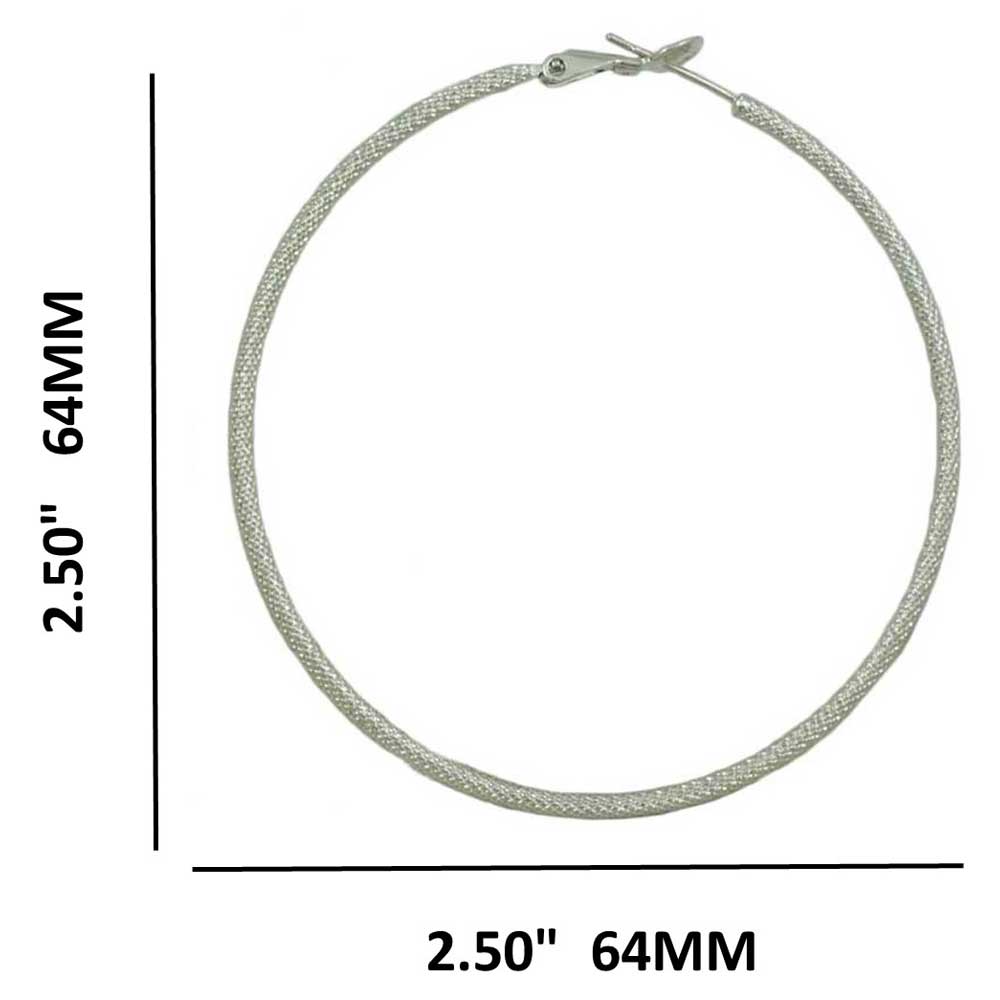 2.50 Large Silver Textured Hoop Pierced Earring - MEC010 - Lilylin Designs