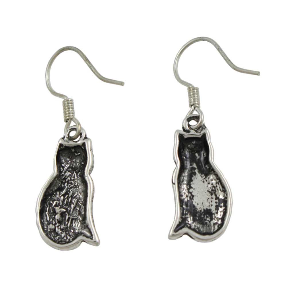 Antique Silver - tone Cat Dangling Pierced Earring - MEC140 - Lilylin Designs
