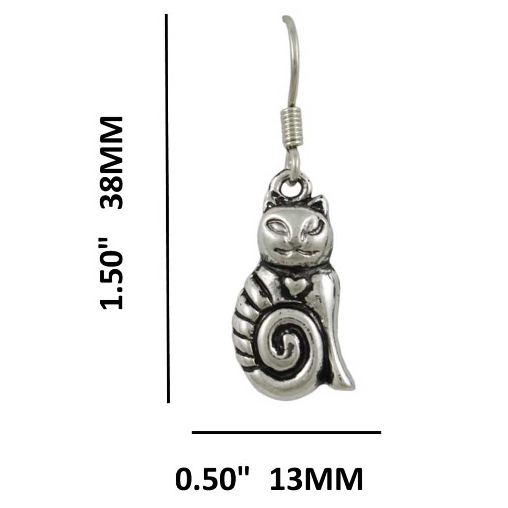 Antique Silver - tone Cat Dangling Pierced Earring - MEC140 - Lilylin Designs