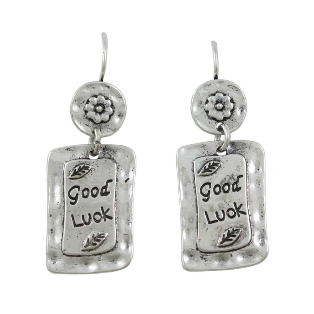 Antiqued Hammered Silver - tone Good Luck Pierced Earring - MEC150 - Lilylin Designs