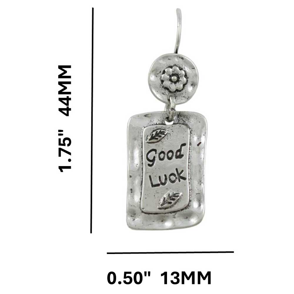 Antiqued Hammered Silver - tone Good Luck Pierced Earring - MEC150 - Lilylin Designs