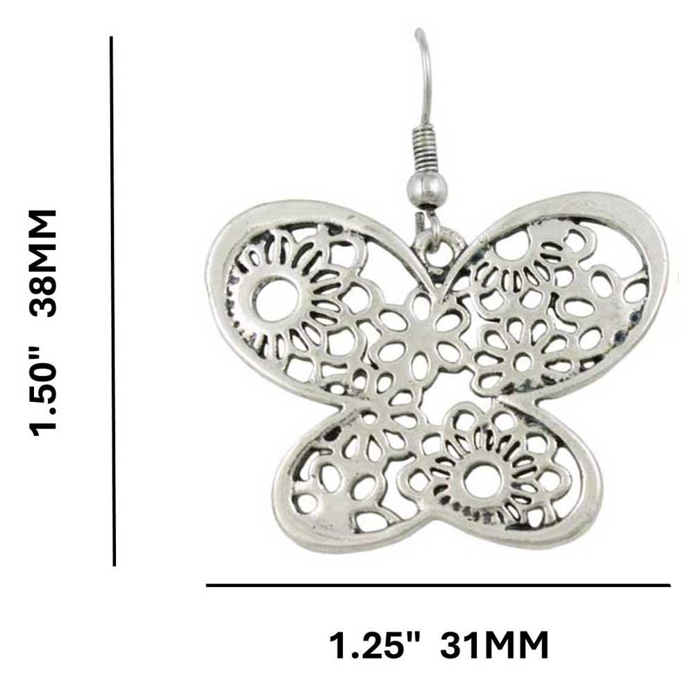 Large Silver Dangling Butterfly Pierced Earring - MEC152 - Lilylin Designs
