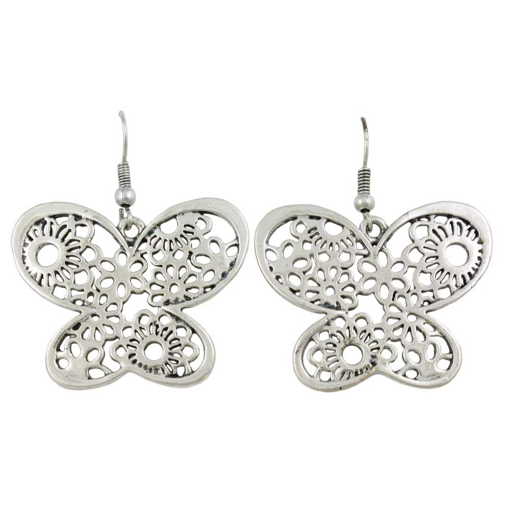 Large Silver Dangling Butterfly Pierced Earring - MEC152 - Lilylin Designs