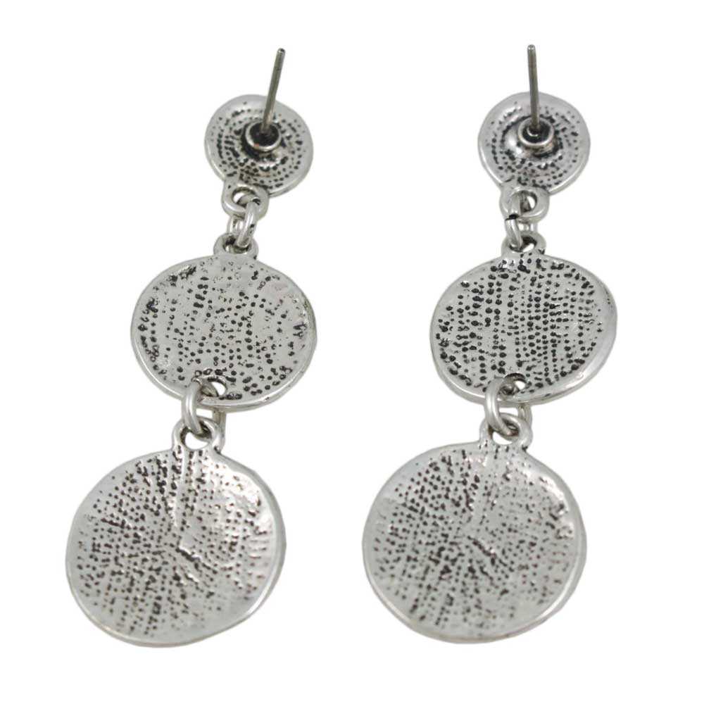 Trio of Dangling Floral Engraved Discs Pierced Earring - MEC153 - Lilylin Designs