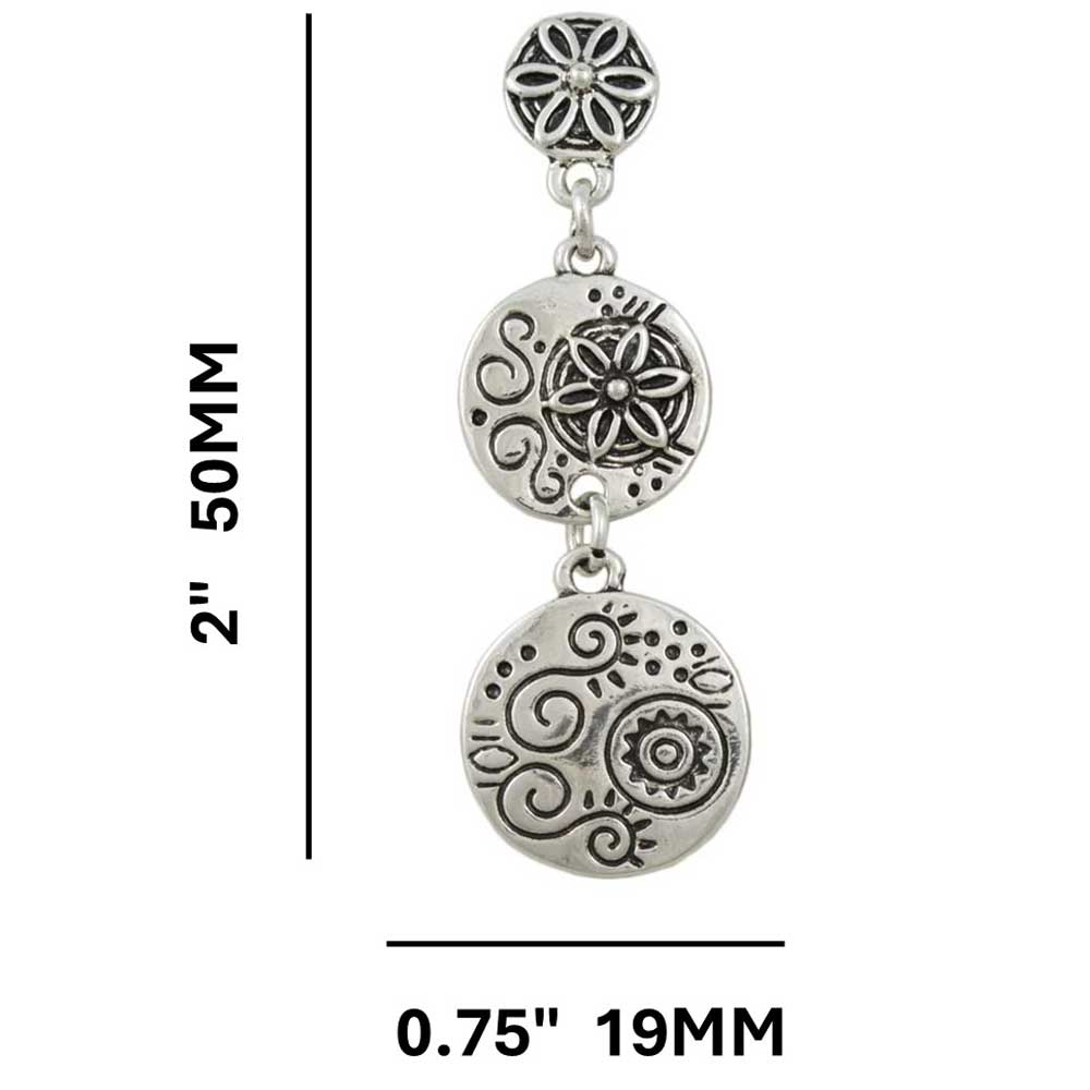 Trio of Dangling Floral Engraved Discs Pierced Earring - MEC153 - Lilylin Designs