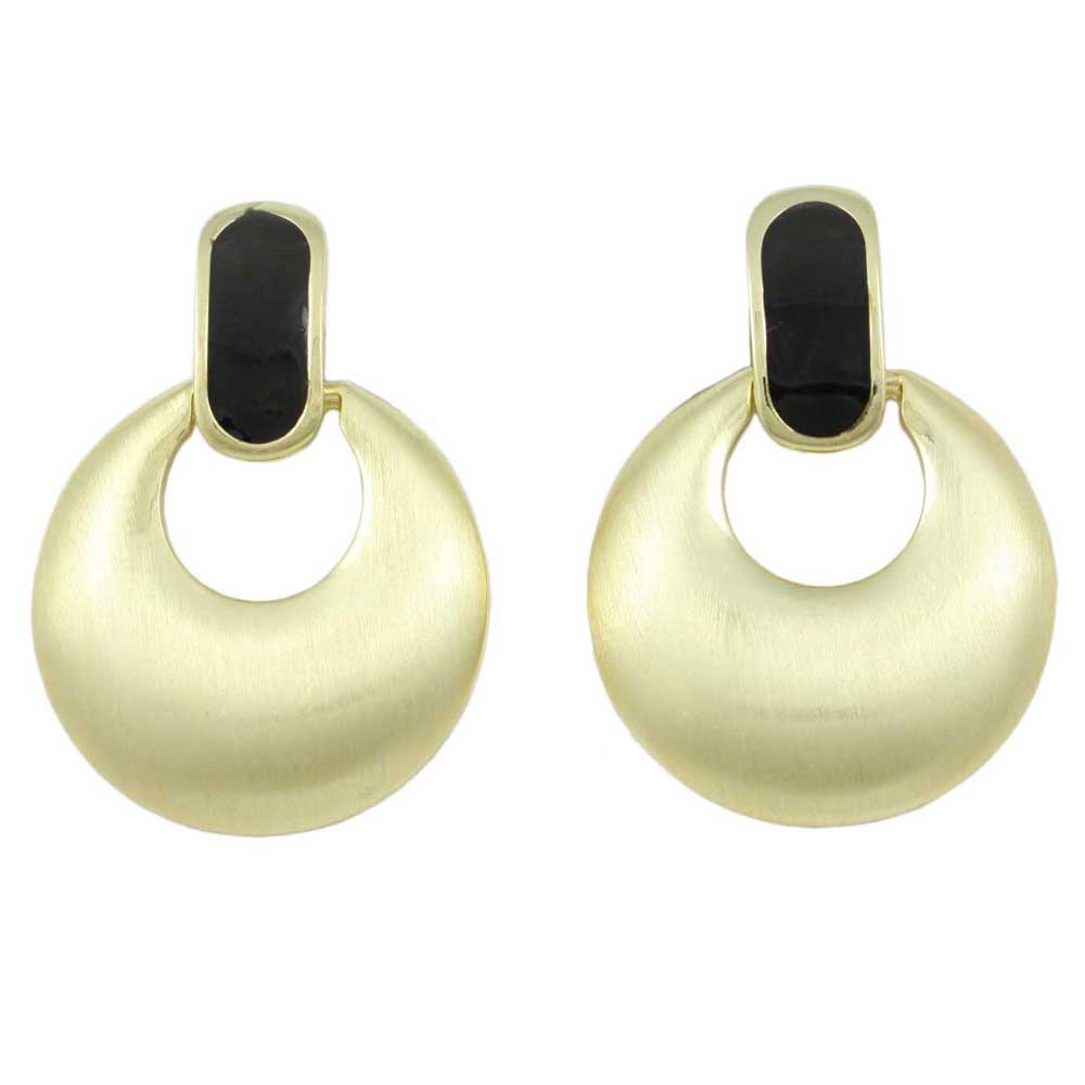Brushed Gold with Black Enamel Doorknocker Clip Earring - MEC160BK - Lilylin Designs