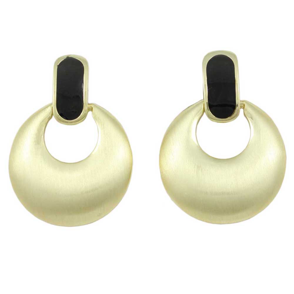 Lilylin Designs Brushed Gold and Black Enamel Doorknocker Clip Earring