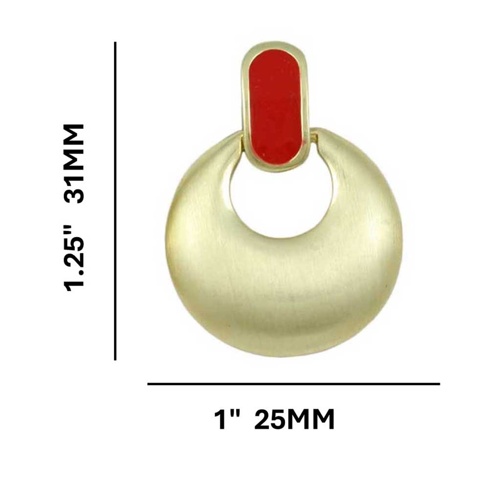 Brushed Gold with Red Enamel Doorknocker Clip Earring - MEC160RD - Lilylin Designs