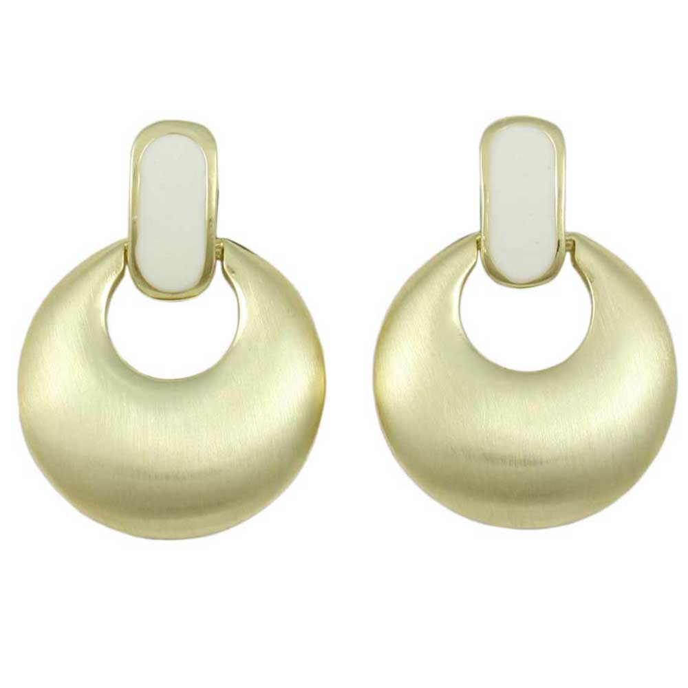 Brushed Gold with White Enamel Doorknocker Clip Earring - MEC160WT - Lilylin Designs
