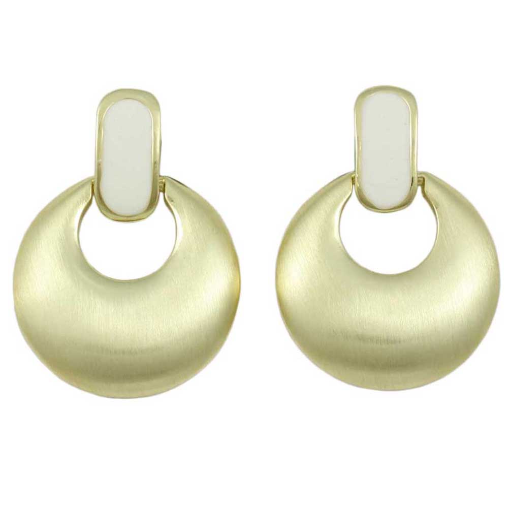 Lilylin Designs Brushed Gold and White Enamel Doorknocker Clip Earring