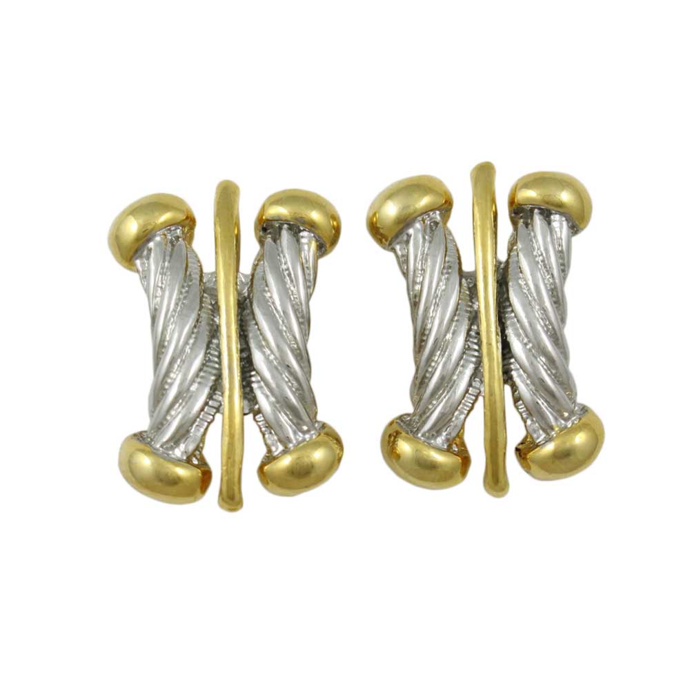 Silver and Gold Ribbed Bars Clip On Earring - MEC379 - Lilylin Designs