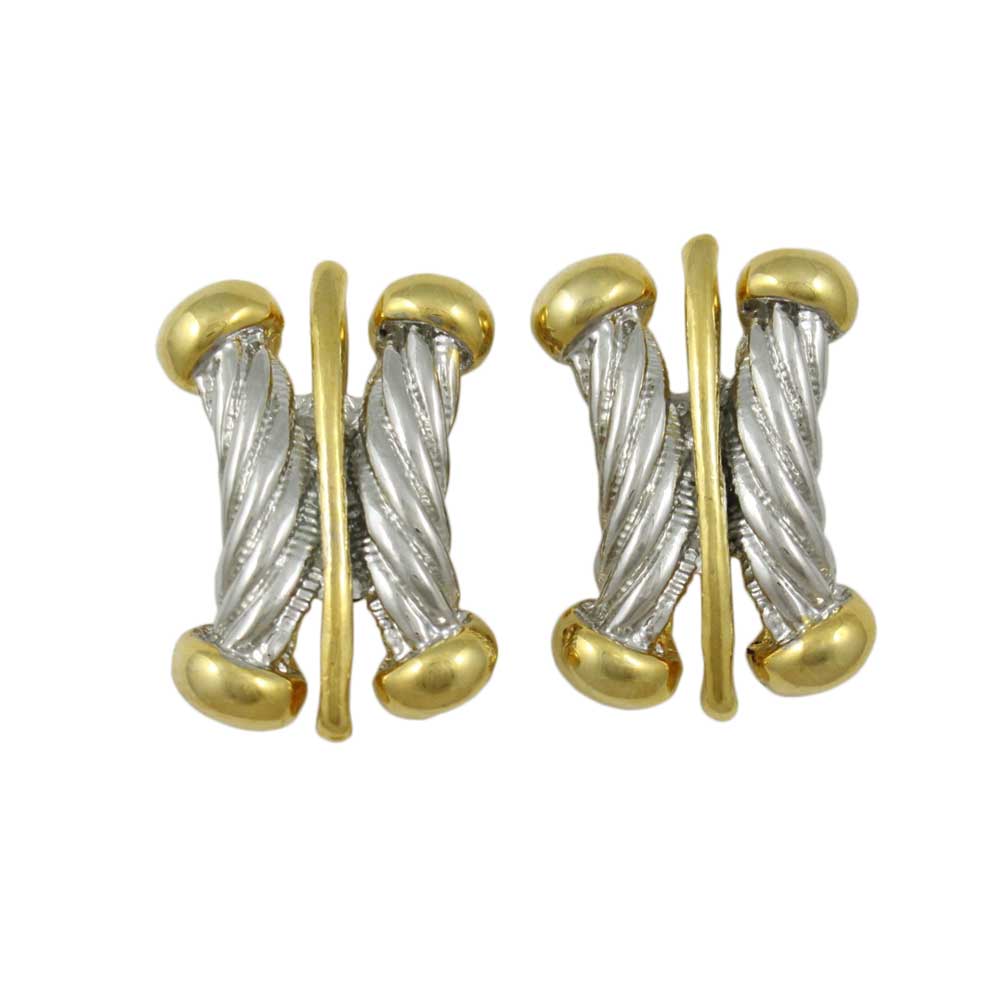 Lilylin Designs Silver and Gold Ribbed Bars Clip On Earring