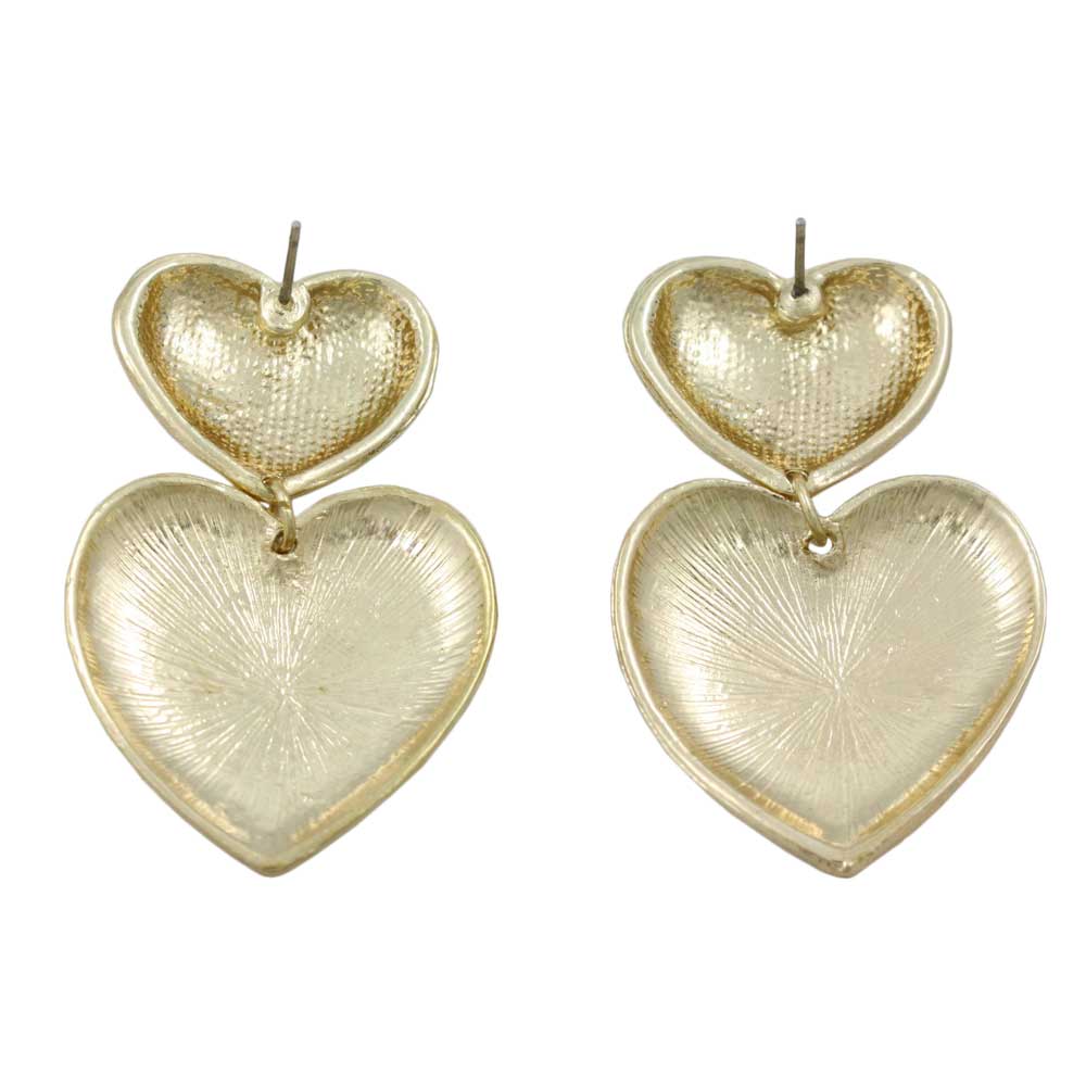 Double Gold Textured Hearts Dangling Pierced Earring - MEC503 - Lilylin Designs