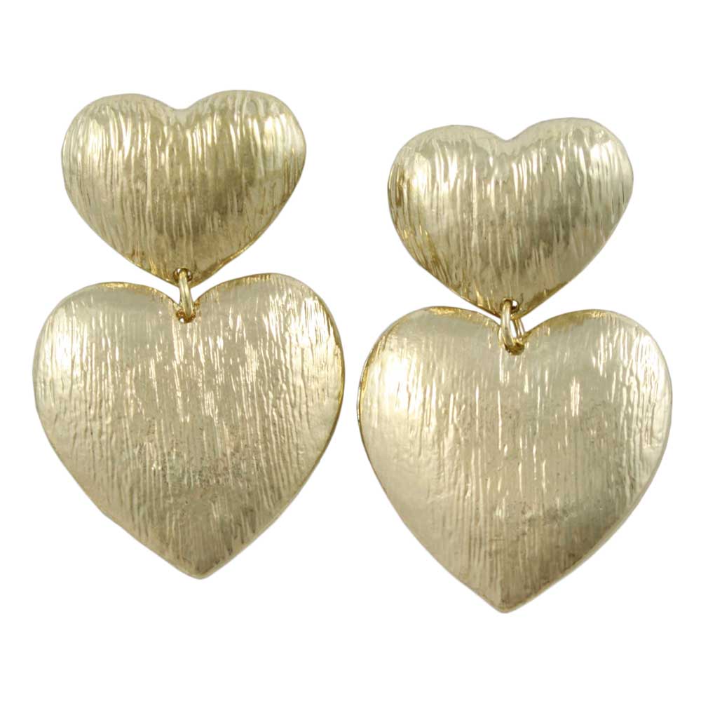 Double Gold Textured Hearts Dangling Pierced Earring - MEC503 - Lilylin Designs