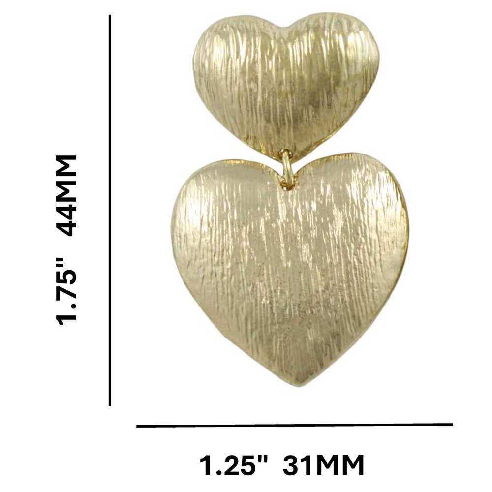 Double Gold Textured Hearts Dangling Pierced Earring - MEC503 - Lilylin Designs