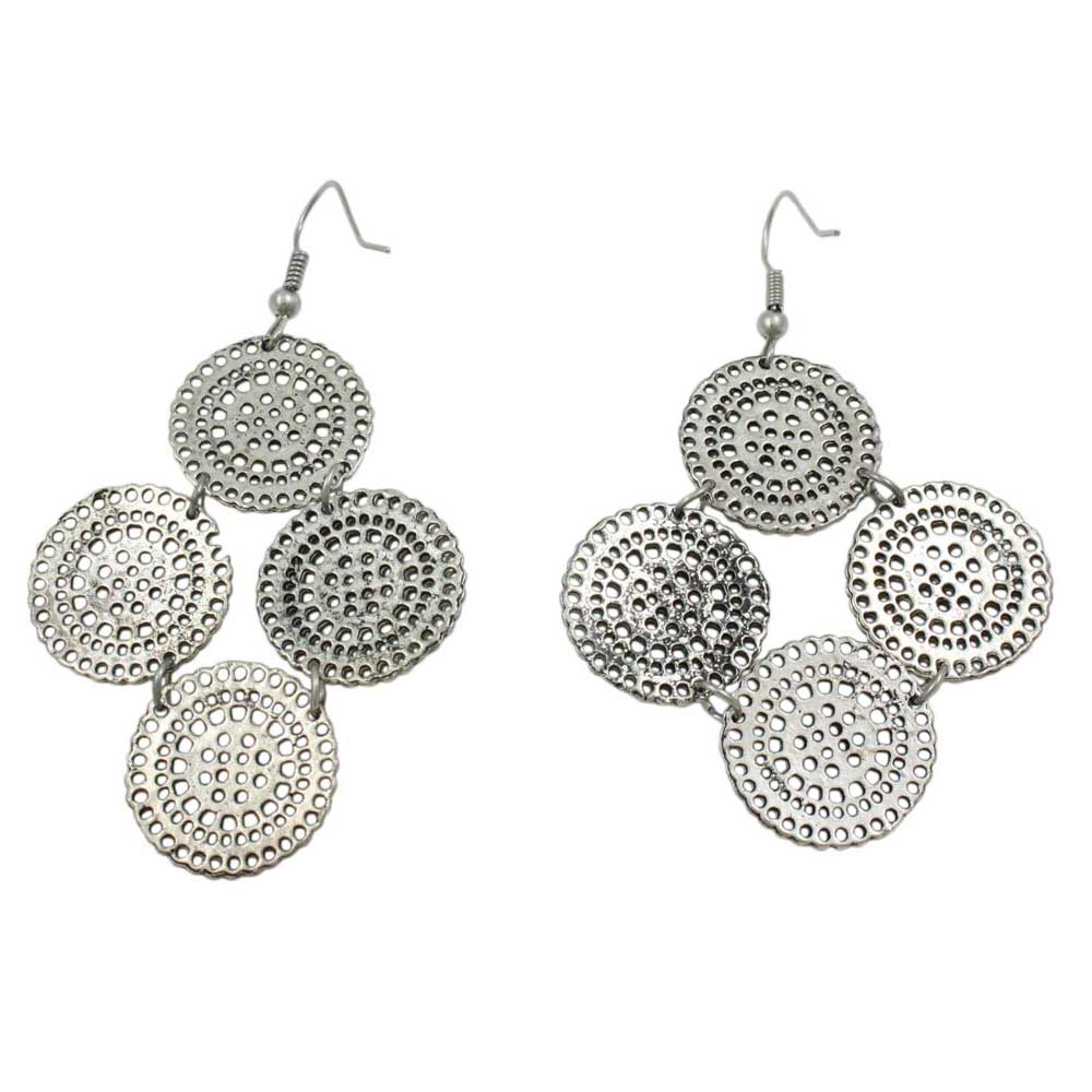 Silver Filigree Discs with Crystals Dangling Pierced Earring - MEC504 - Lilylin Designs