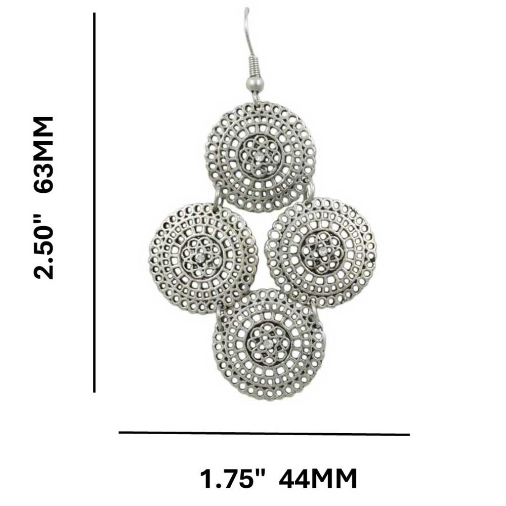 Silver Filigree Discs with Crystals Dangling Pierced Earring - MEC504 - Lilylin Designs