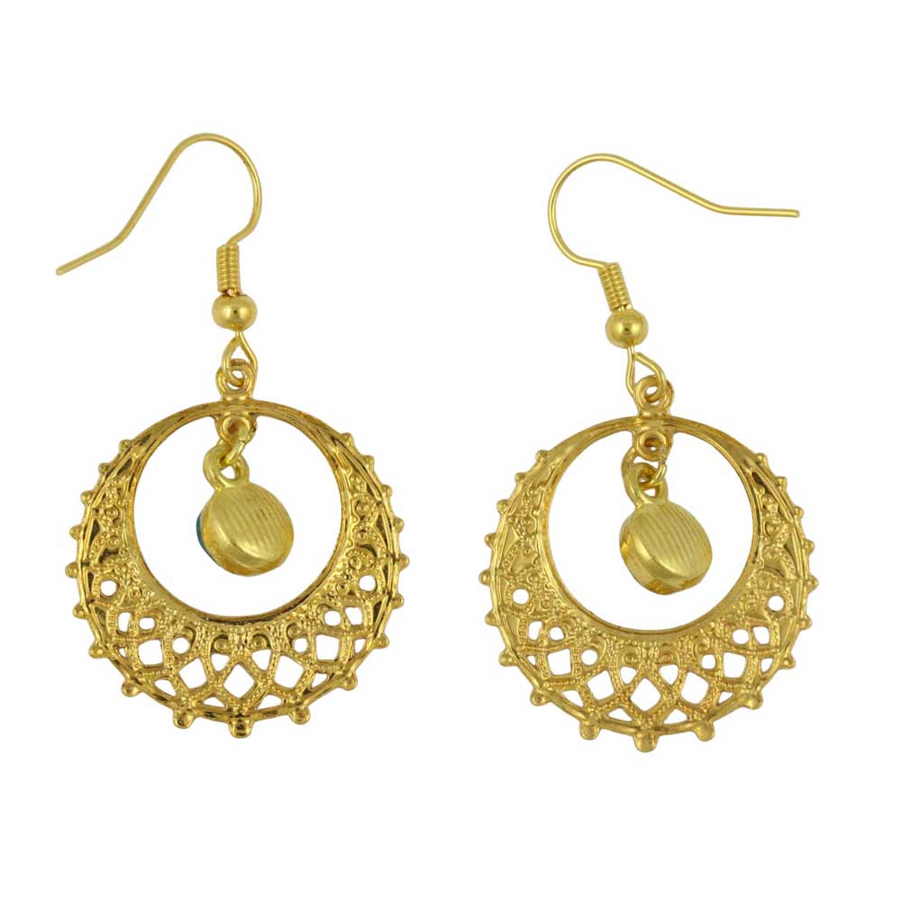 Back view of gold filigree earrings with crystal - Lilylin Designs
