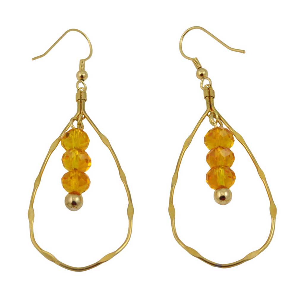 Back view of gold open teardrop with gold beads earring - Lilylin Designs