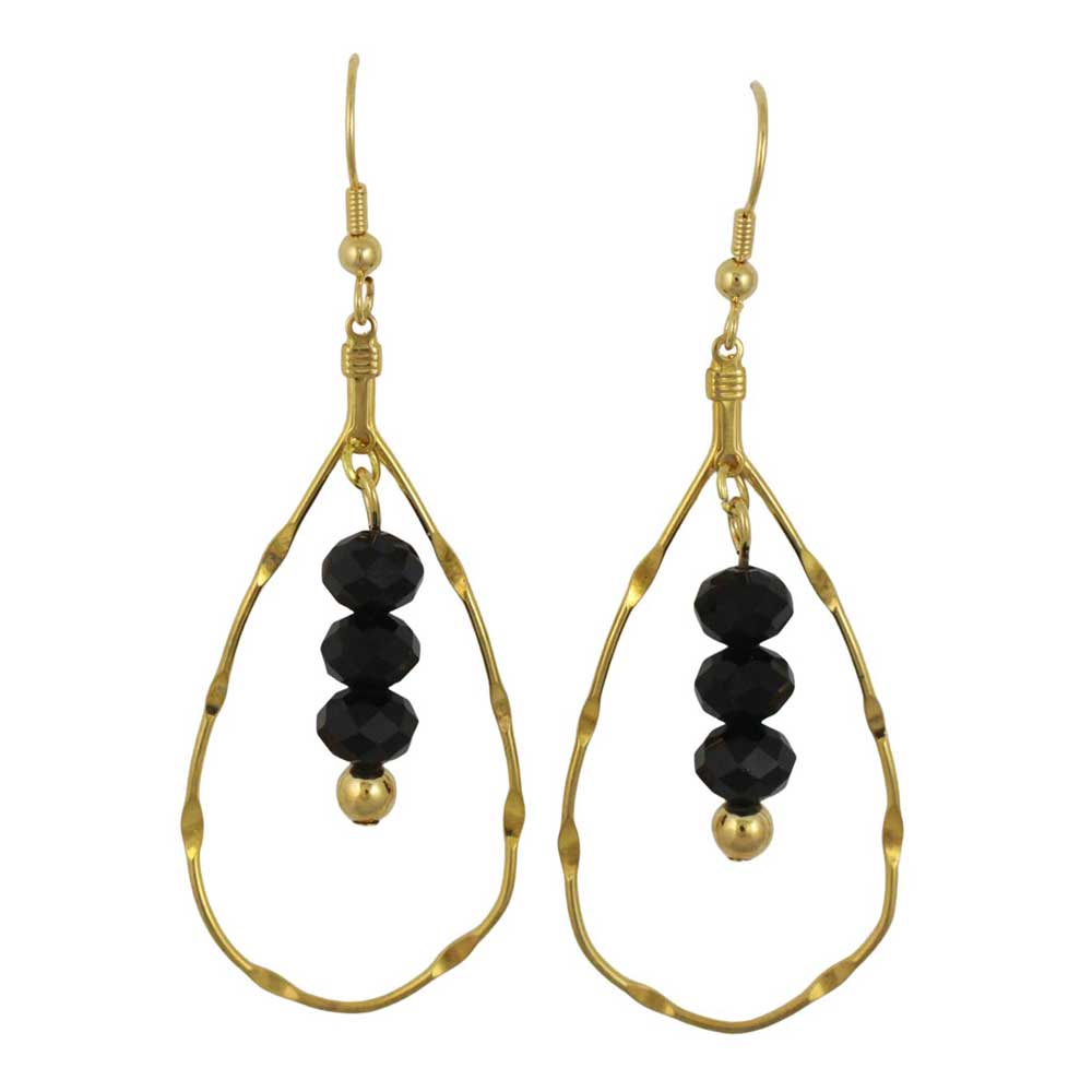 Gold earrings with black beads on a white background - Lilylin Designs