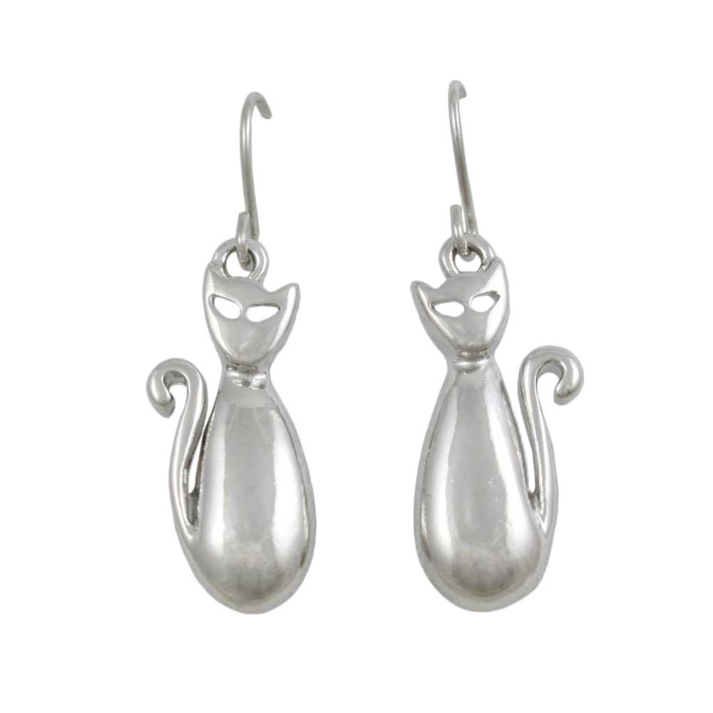 Silver - tone Silhouette Cat Dangling Pierced Earring - MEC730 - Lilylin Designs