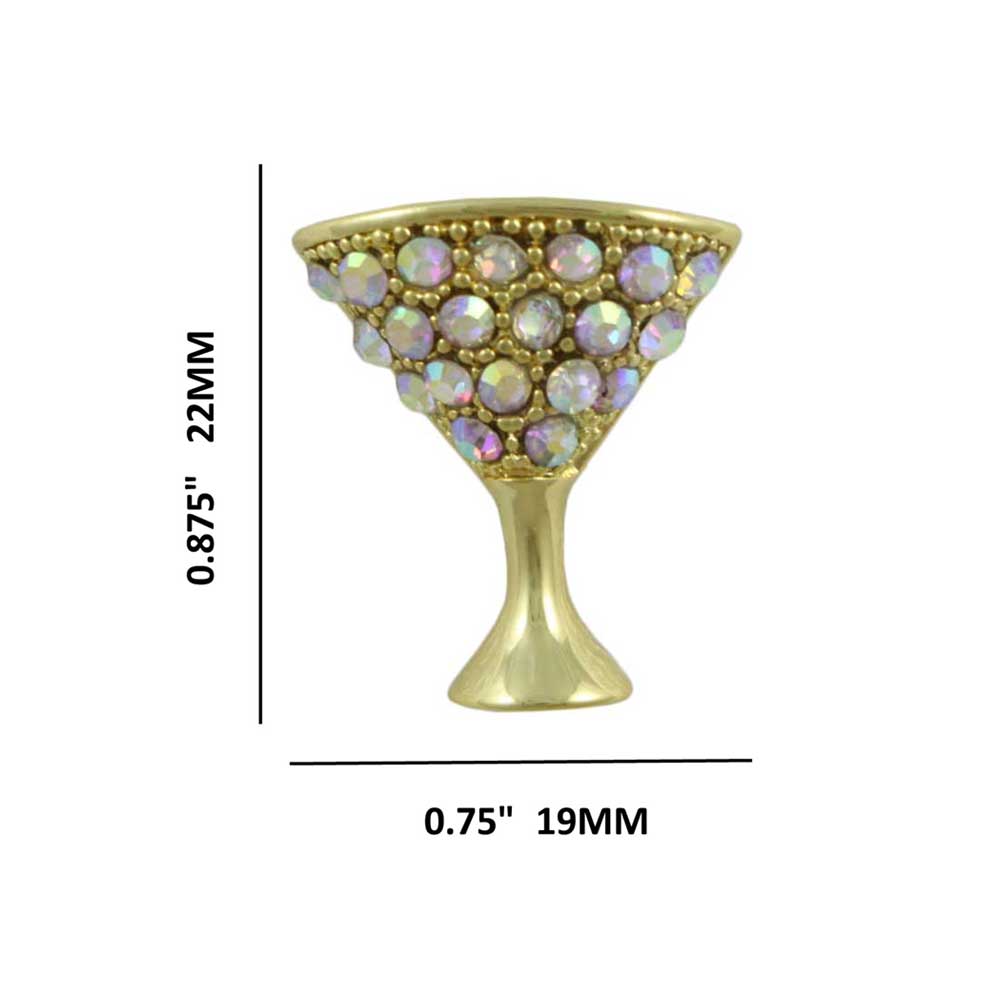 Small Crystal Martini/Champagne Glass Lapel Tac Pin with measurements - Lilylin Designs