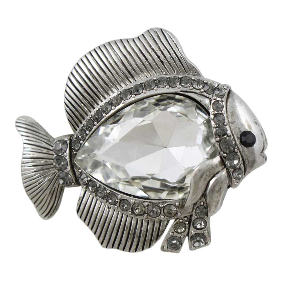 Fish with Mirror Belly and Gray Crystals Brooch Pin - Lilylin Designs