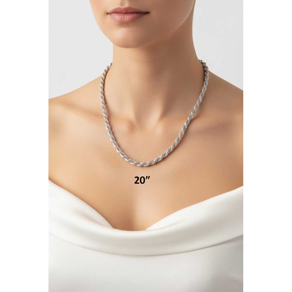Model wearing 20 inch Silver-tone 4MM thick rope chain - Lilylin Designs