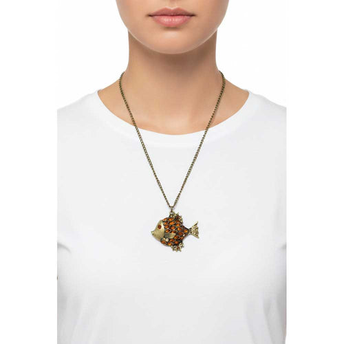 Model wearing Brown fish necklace with a white t-shirt - Lilylin Designs