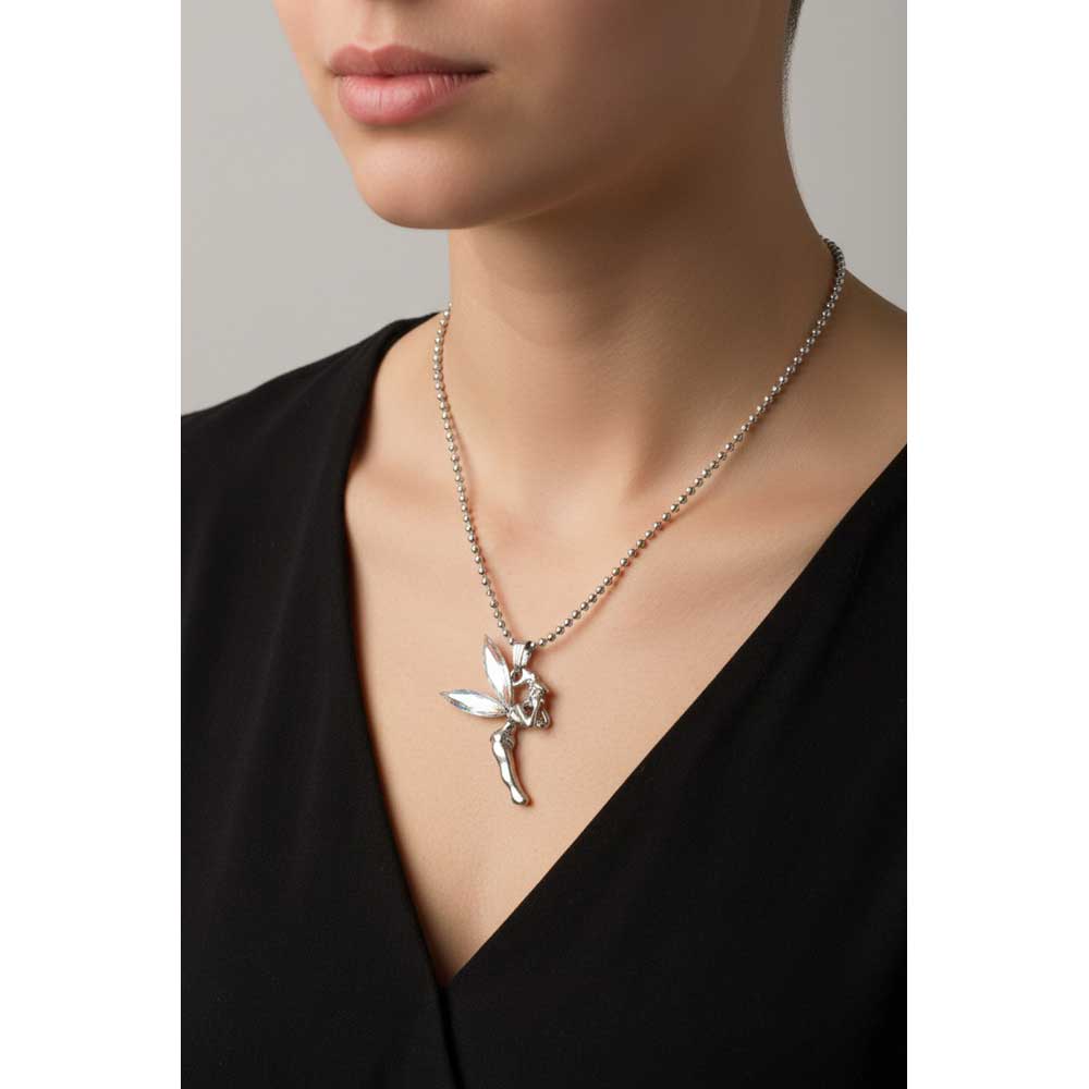 Model wearing Crystal fairy necklace with a black top - Lilylin Designs