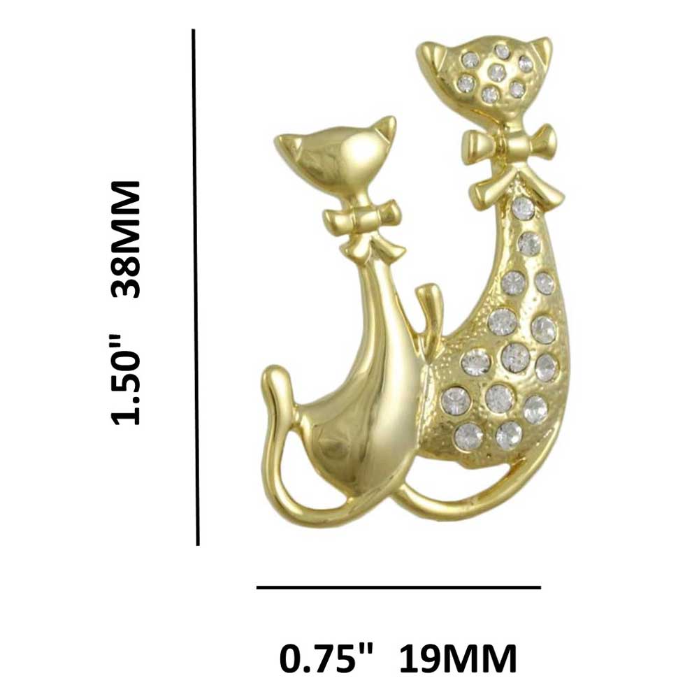 Gold-plated Crystal Mom and Baby Cat Brooch Pin with measurements - Lilylin Designs