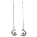 Silver Chain with Crescent Moon and Star Dangling Earring - DMEC621 - Lilylin Designs
