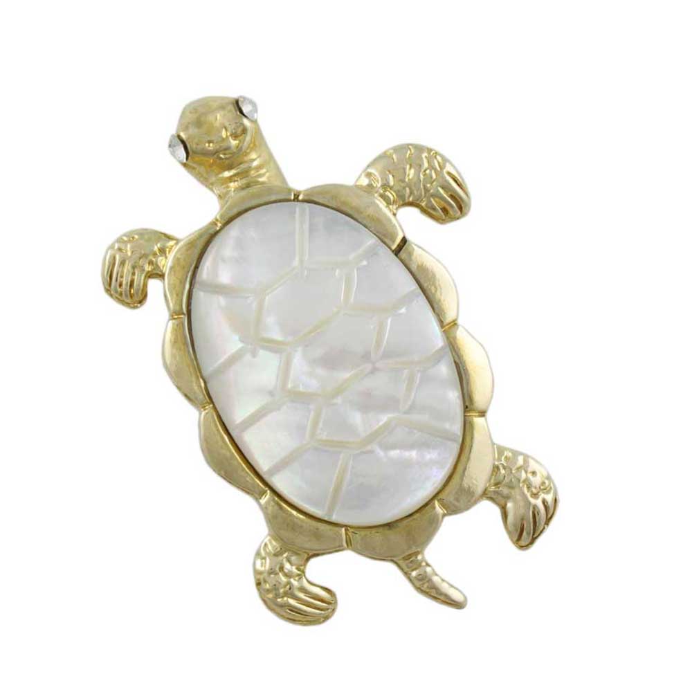 White Mother of Pearl Shell Turtle Brooch Pin - Lilylin Designs