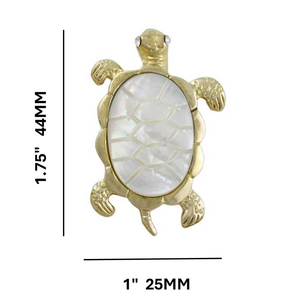 White Mother of Pearl Shell Turtle Brooch Pin with measurements - Lilylin Designs