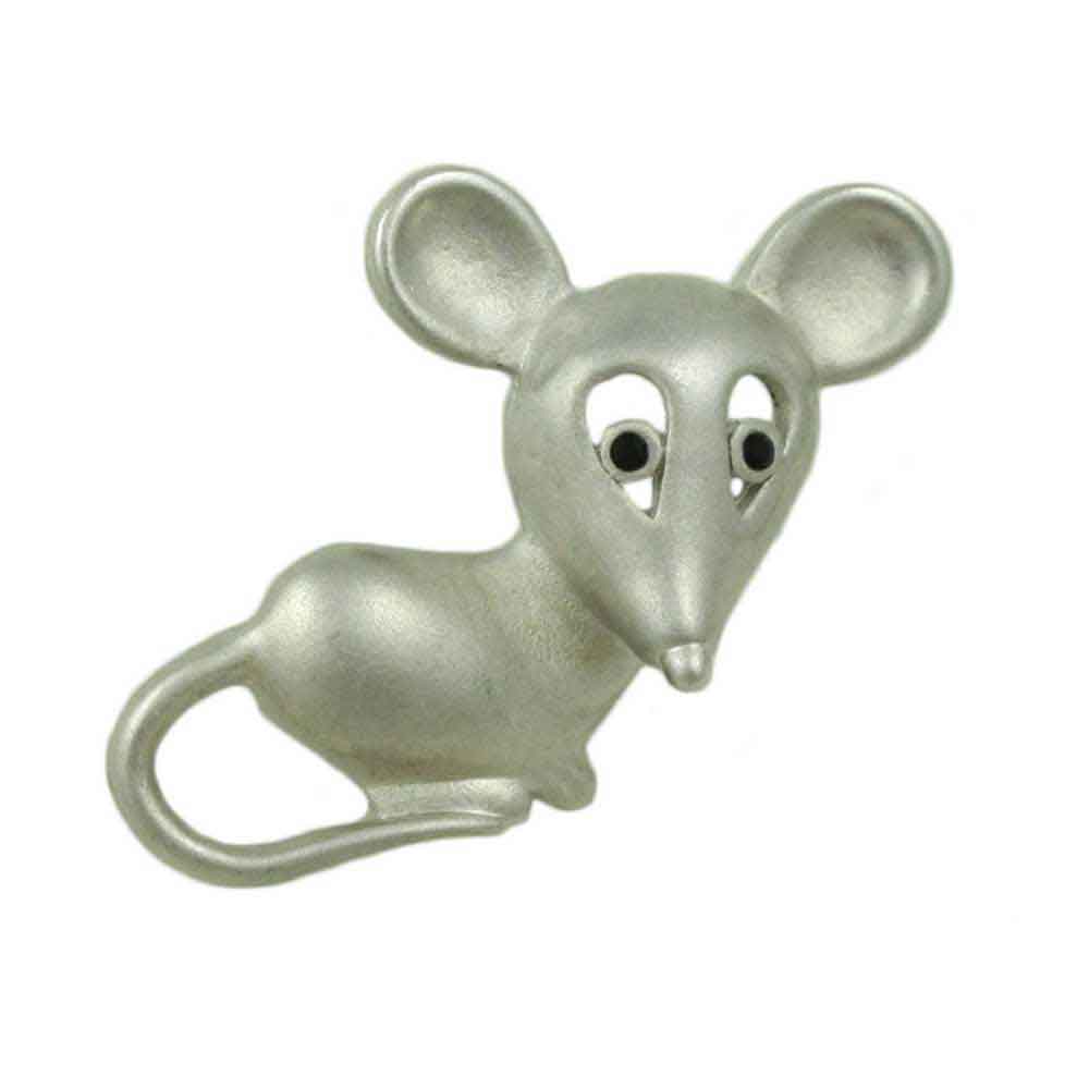 Lilylin Designs Matte Silver-tone Mouse with Black Eyes Brooch Pin