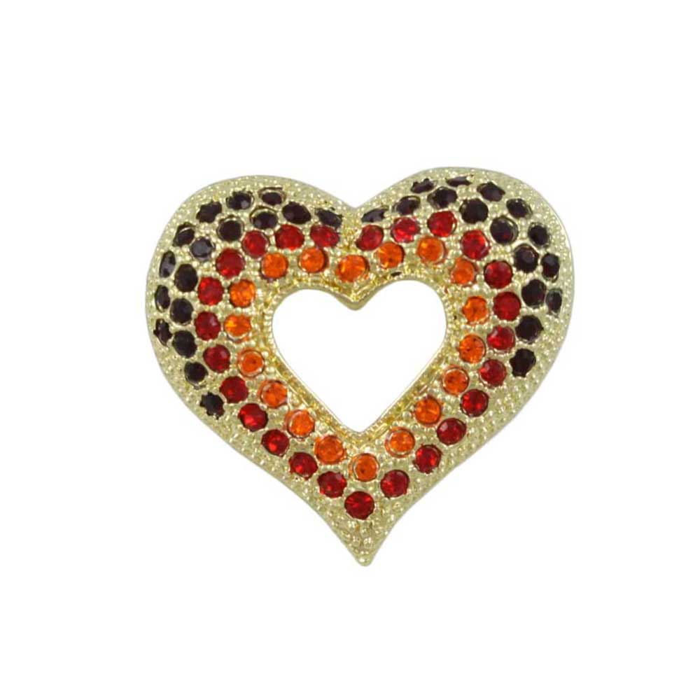 Small Red, and Orange Crystal Open Heart Brooch Pin - Lilylin Designs
