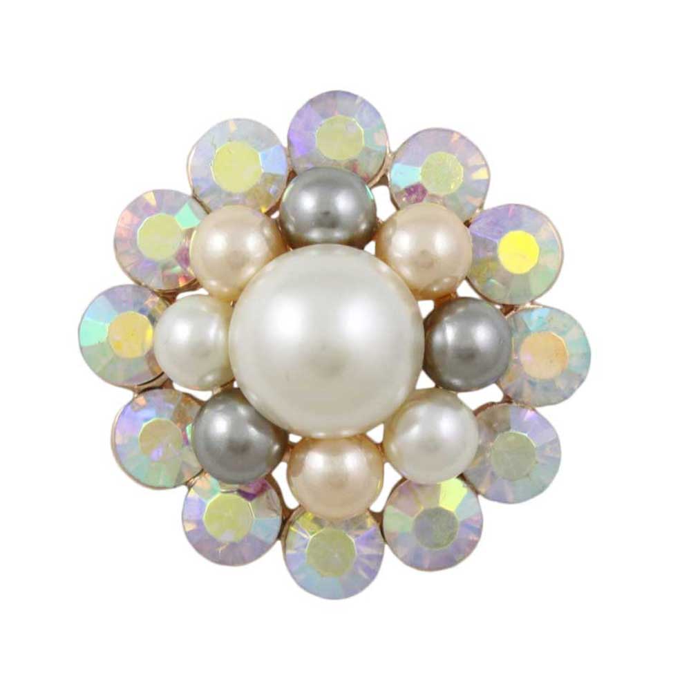 Multi Color Round Pearl with AB Stones Brooch Pin - Lilylin Designs