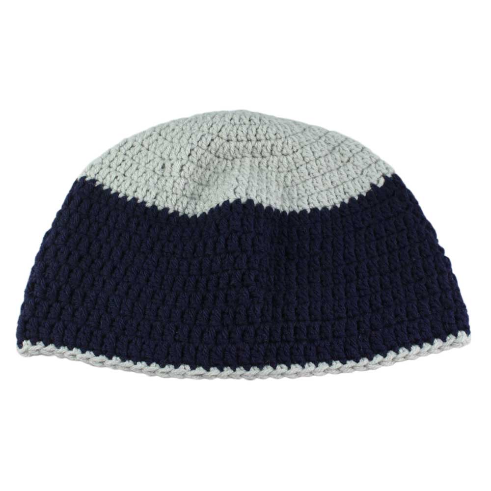 Lilylin Designs Navy with Gray Top Crochet Beanie Hat Medium/Large