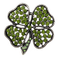 Antique Light Olive Green Crystal 4 Leaf Clover Brooch Pin - Lilylin Designs