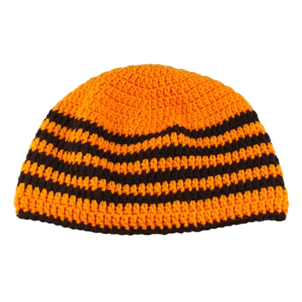 Orange with Brown Stripes Crochet Beanie Hat Medium/Large - STXH25ML - Lilylin Designs