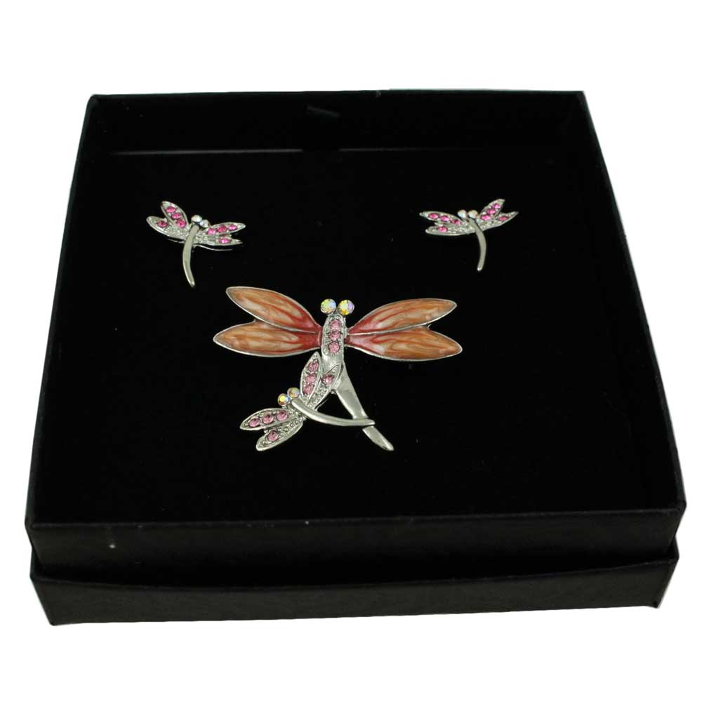 Crystal Dragonfly Brooch Pin and Earring Boxed Set - PRI078FBS - Lilylin Designs