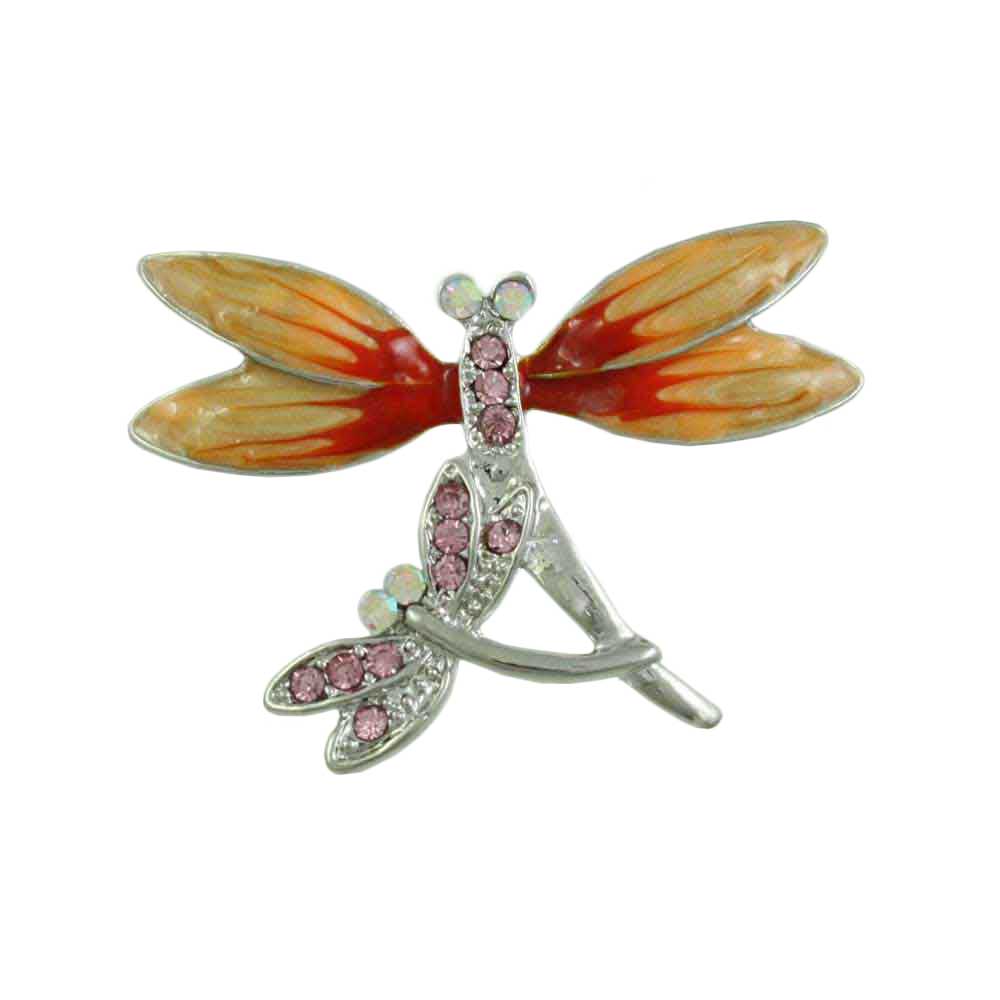 Orange and Pink Dragonfly Duo Brooch Pin - PRI078F - Lilylin Designs