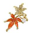 Crystal and Orange Enamel Maple Leaves Brooch Pin - Lilylin Designs